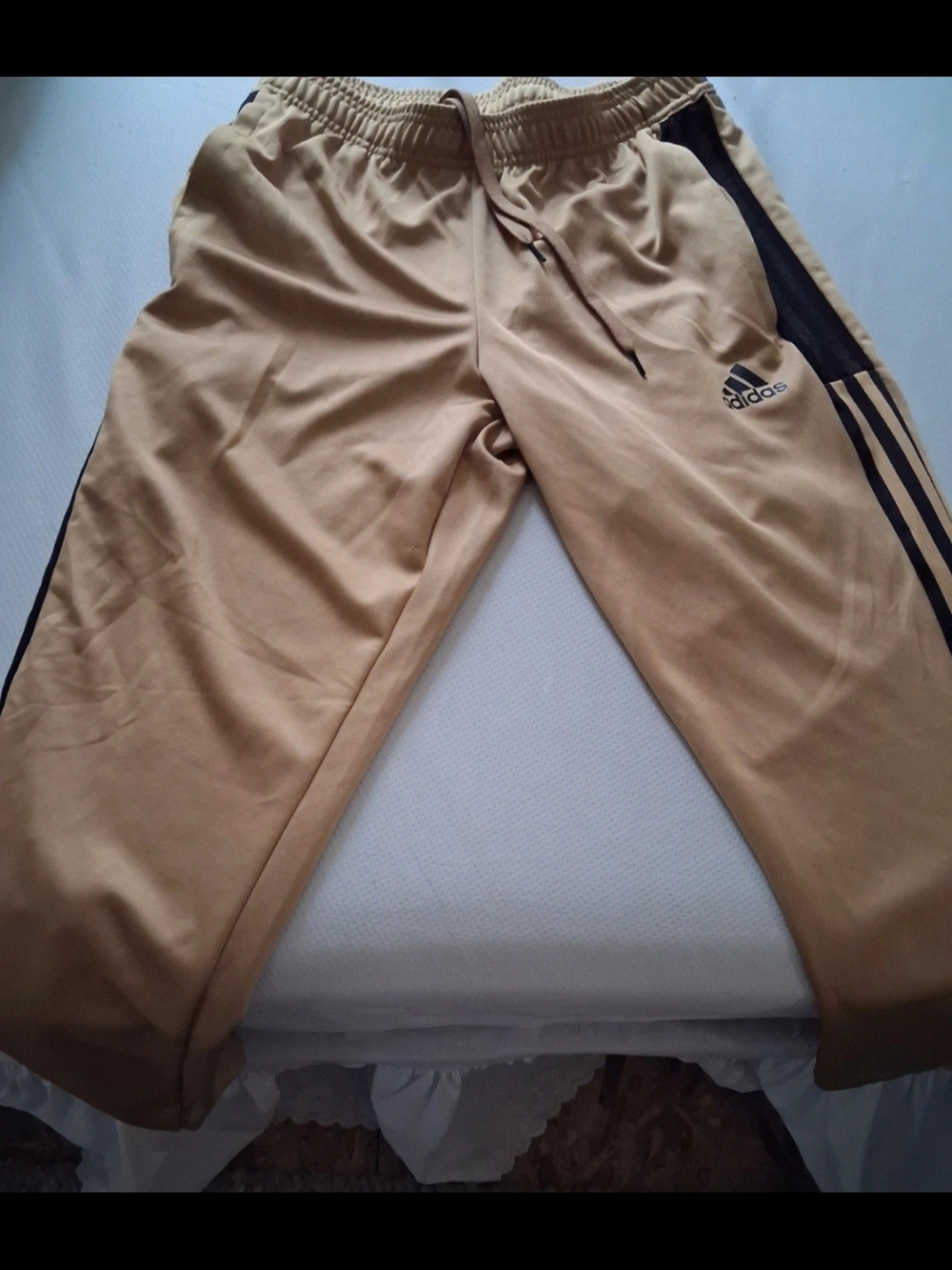 Adidas Camel/Tan Athletic Pants With Black Logo Size Medium